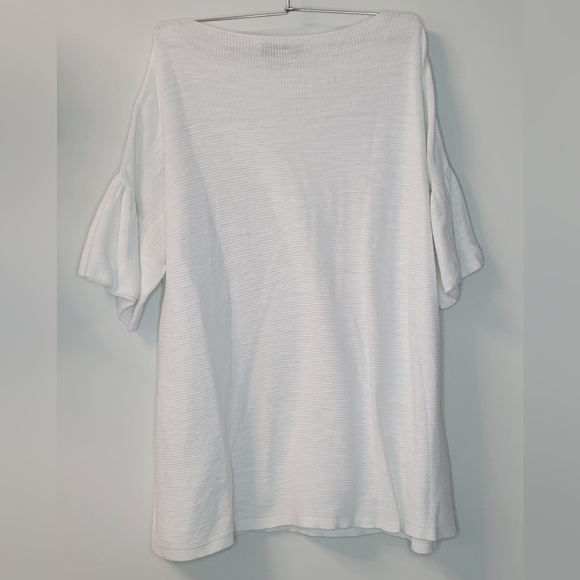 LOFT White 100% Cotton Bell Sleeves Knit Blouse Shirt Top Sz XL Minimal Neutral - Picture 2 of 5